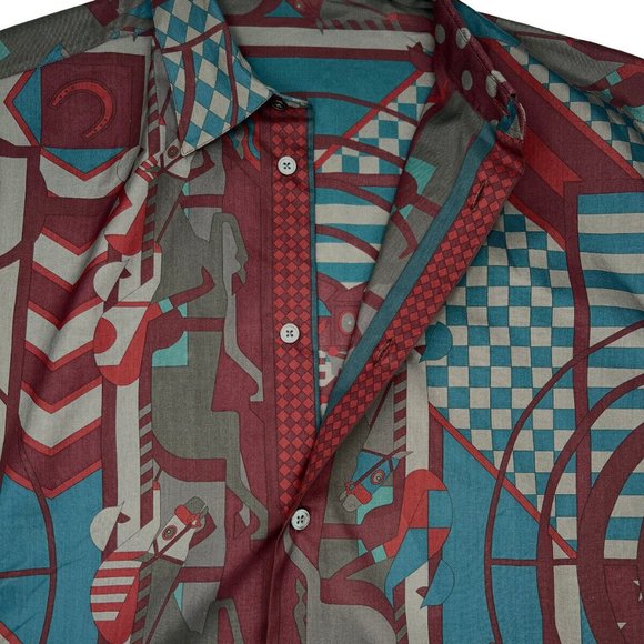 Hermes Steeple Chase Finess Shirt 15 3/4 - 40 France Brick Red Polished Cotton - Picture 2 of 14